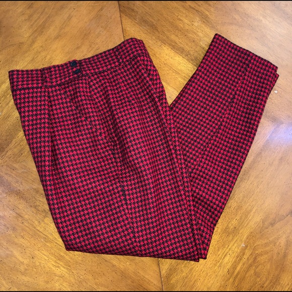 Dior Pants - CHRISTIAN DIOR red & black wool high waist slacks